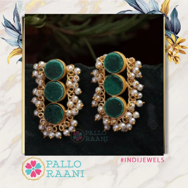 Envy green Triple druzy earring  - green, gold